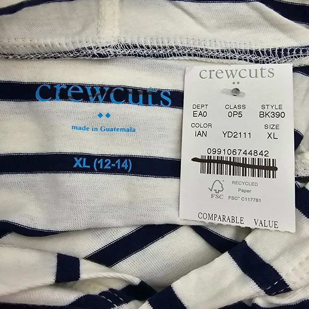 J. Crew Crewcuts Boys size XL Long Sleeve Stripe Jersey Hoodie Blue/Wh BK390 NEW